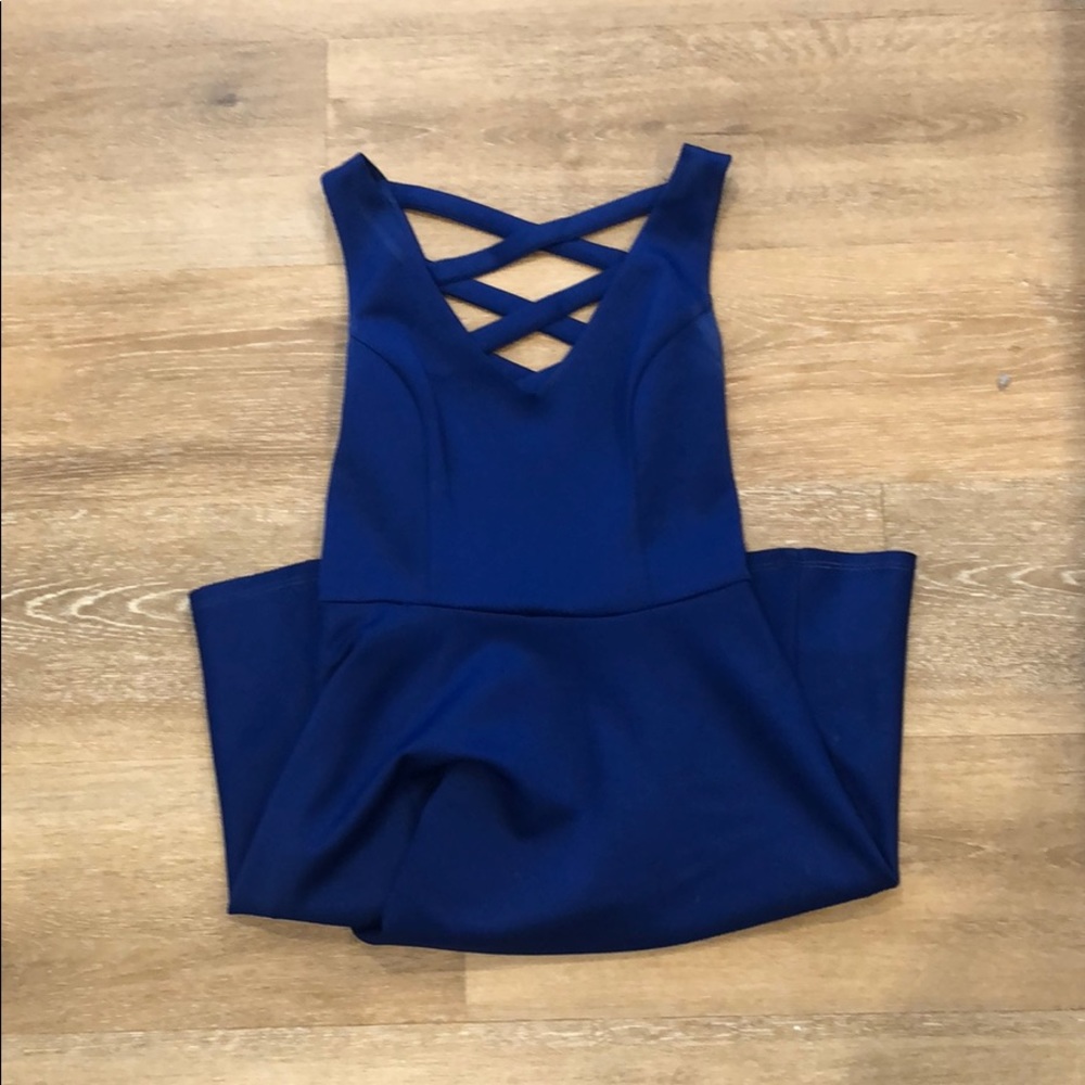 Blue fitted then flared dress